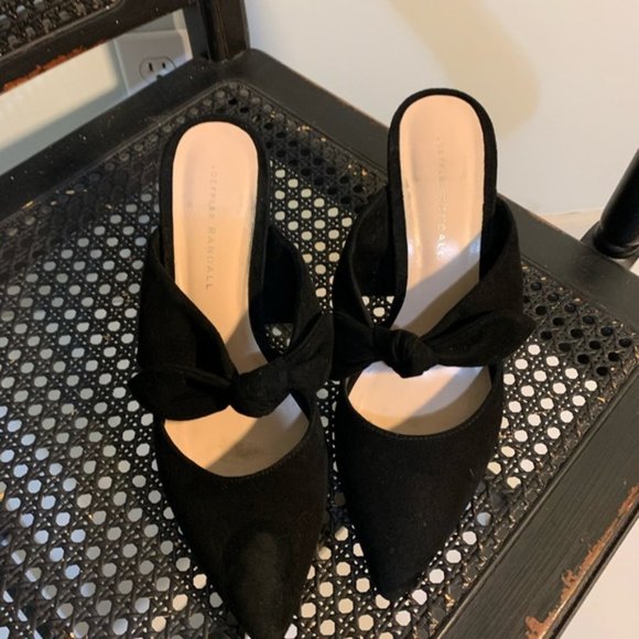 LOEFFLER RANDALL Black Flora Suede Bow Mules 10 - Picture 2 of 5
